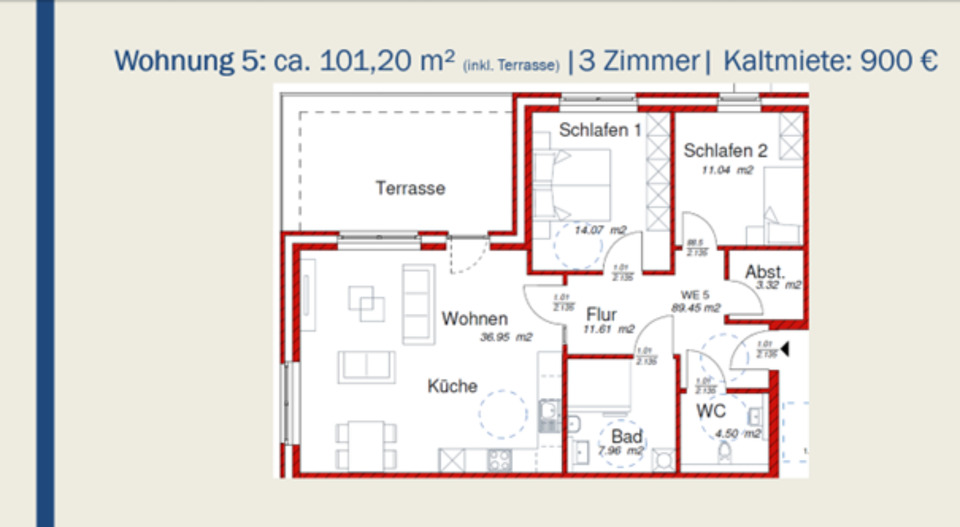 Etagenwohnung Hopsten - 3 Zimmer, 90 m&sup2;, 900&euro; | Angebot:25948951