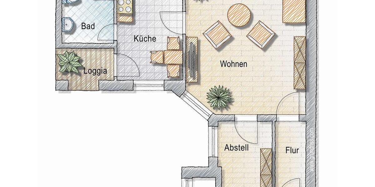 Erdgeschoßwohnung Magdeburg Brückfeld - 2 Zimmer, 48 m&sup2;, 509&euro; | Angebot:26001631