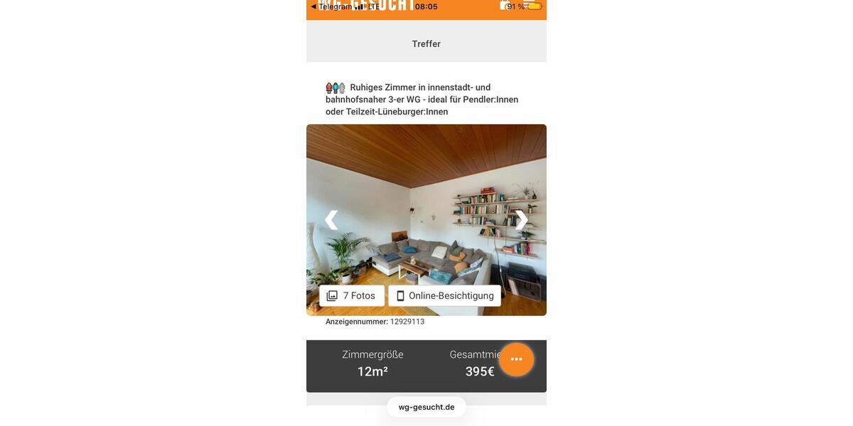 Wohnen auf Zeit Lüneburg - 1 Zimmer, 12 m&sup2;, 395&euro; | Angebot:26661736
