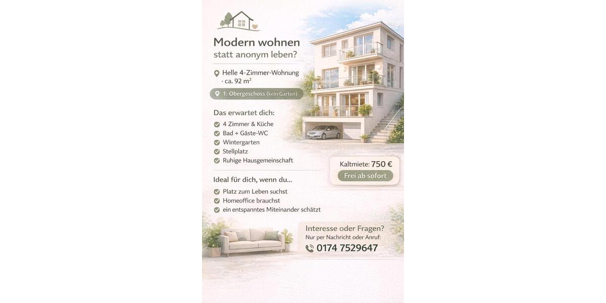 Etagenwohnung Bergen - 4 Zimmer, 92 m&sup2;, 750&euro; | Angebot:25740935
