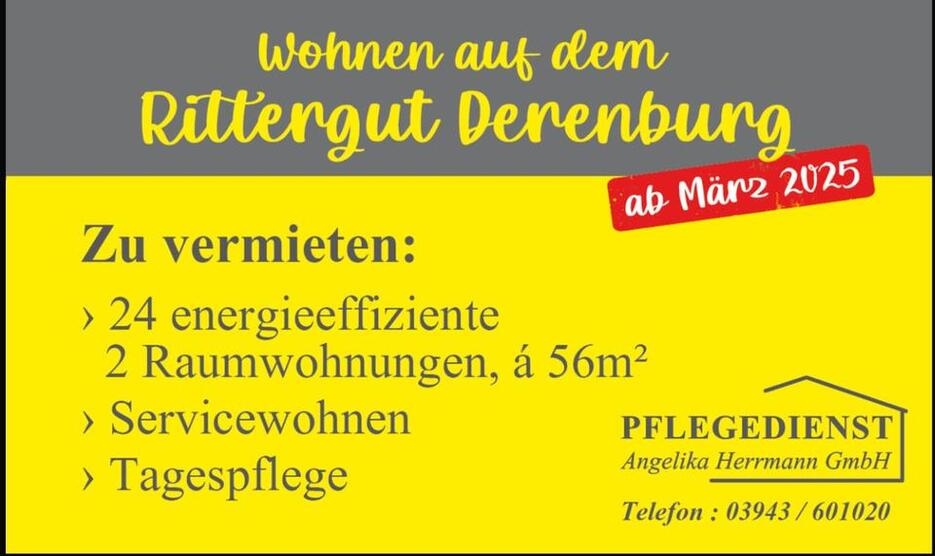 Betreutes Wohnen mit Tagespflege im Rittergut in Derenburg moderne, barrierefreie 2 RaumWohnungen – Erstbezug-