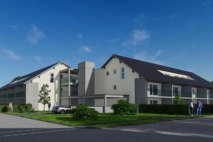 NEUBAU: Exklusive barrierefreie 3-Zim.-EG-Wohnung mit Terrasse, Aufzug, Einbauküche sowie TG