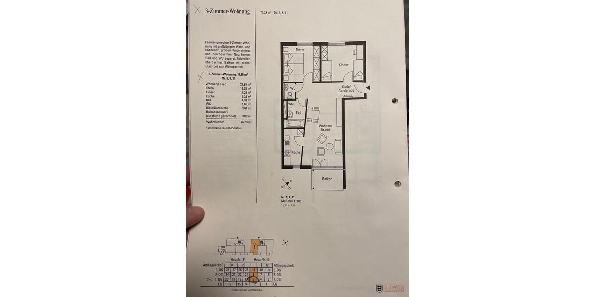 Etagenwohnung Freiburg im Breisgau Lehen - 3 Zimmer, 76 m&sup2;, 1.350&euro; | Angebot:26699892