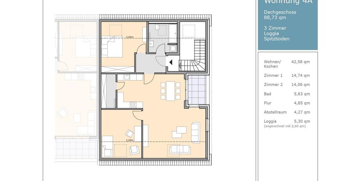 Dachgeschoßwohnung Hannover Ricklingen - 3 Zimmer, 89 m&sup2;, 1.199&euro; | Angebot:26691594