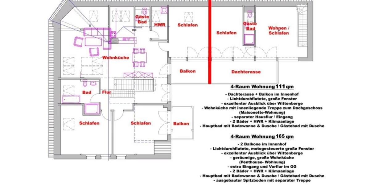 4-Raum - Penthouse mit zwei großen Balkonen - 165 qm Wohnfläche - PKW Stellplatz 4 zimmer