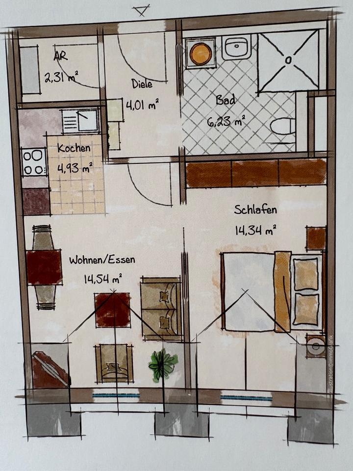 Mietwohnung zwei Zimmer in betreuter Wohnanlage, ca. 46m2 Wohnfl.