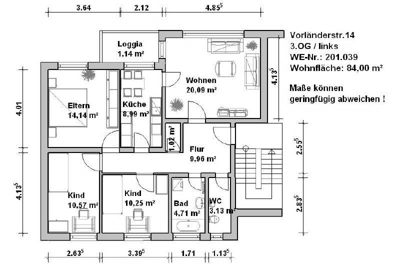Etagenwohnung Minden Innenstadt - 4 Zimmer, 84 m&sup2;, 875&euro; | Angebot:26014763