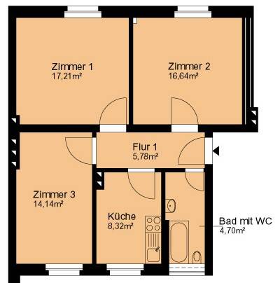 Etagenwohnung Riesa Gröba - 3 Zimmer, 66 m&sup2;, 359&euro; | Angebot:26106841