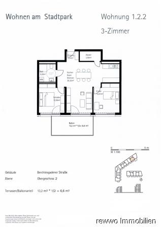 Etagenwohnung Burghausen - 3 Zimmer, 77 m&sup2;, 1.040&euro; | Angebot:25234385