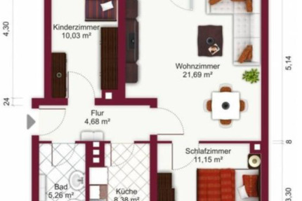 Schöne 61qm Hochparterrewohnung mit Einbauküche in Bahnhofsnähe 3 zimmer