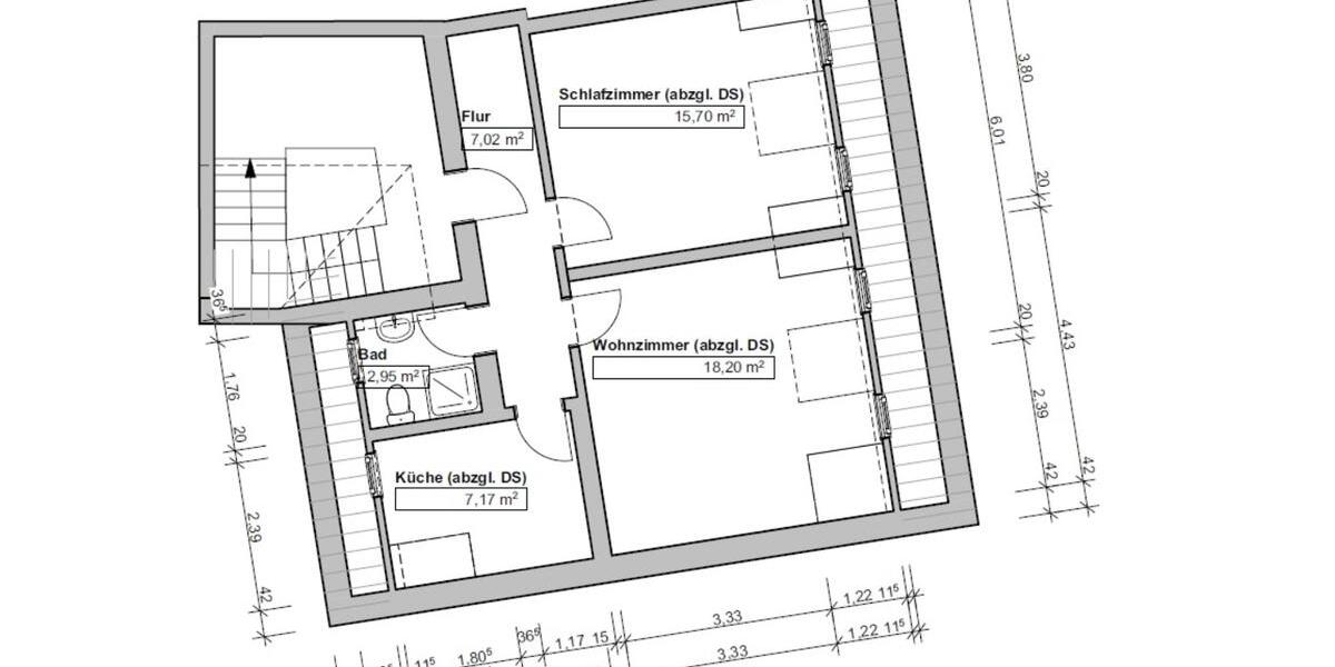 Dachgeschoßwohnung Korschenbroich - 2 Zimmer, 51 m&sup2;, 1.100&euro; | Angebot:25810571
