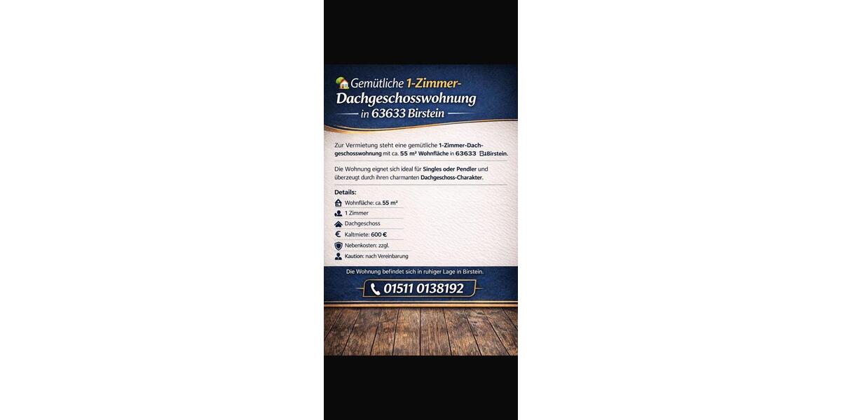 Dachgeschoßwohnung Wächtersbach - 1 Zimmer, 55 m&sup2;, 700&euro; | Angebot:25512357