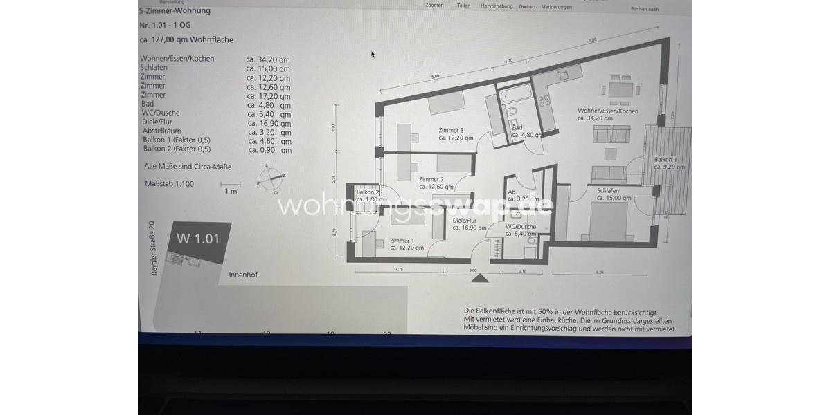 Etagenwohnung Berlin Friedrichshain-Kreuzberg - 5 Zimmer, 123 m&sup2;, 1.350&euro; | Angebot:24537188