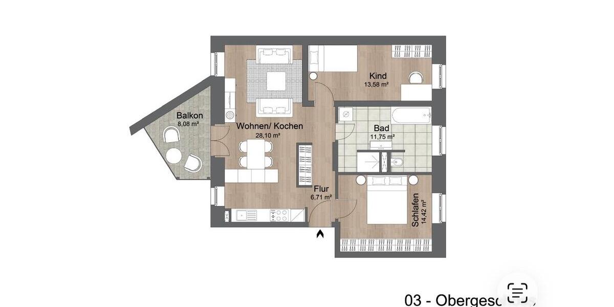 Etagenwohnung Bühl - 3 Zimmer, 80 m&sup2;, 1.200&euro; | Angebot:25340802