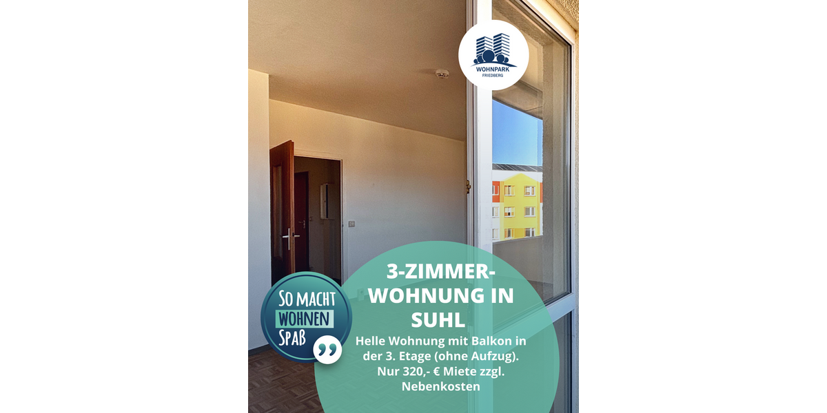 Etagenwohnung Suhl - 3 Zimmer, 59 m&sup2;, 320&euro; | Angebot:26091232