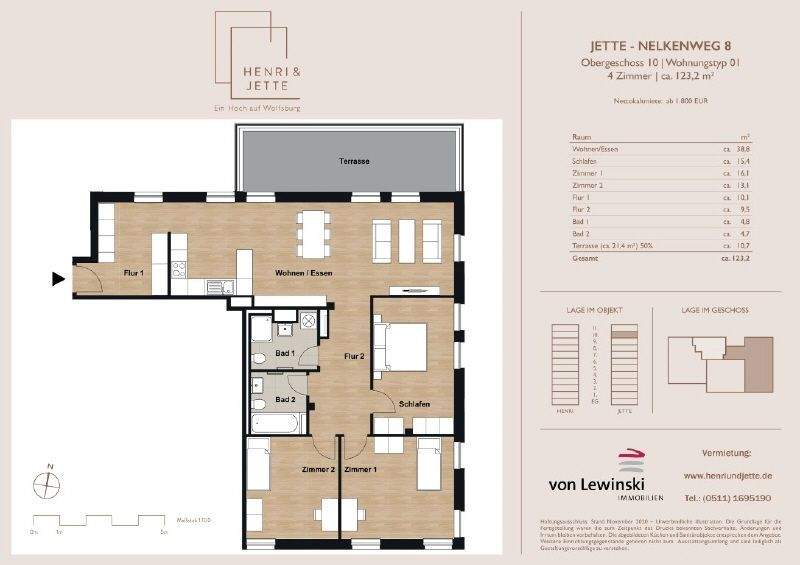 Etagenwohnung Wolfsburg Hellwinkel - 4 Zimmer, 122 m&sup2;, 1.817&euro; | Angebot:25731552