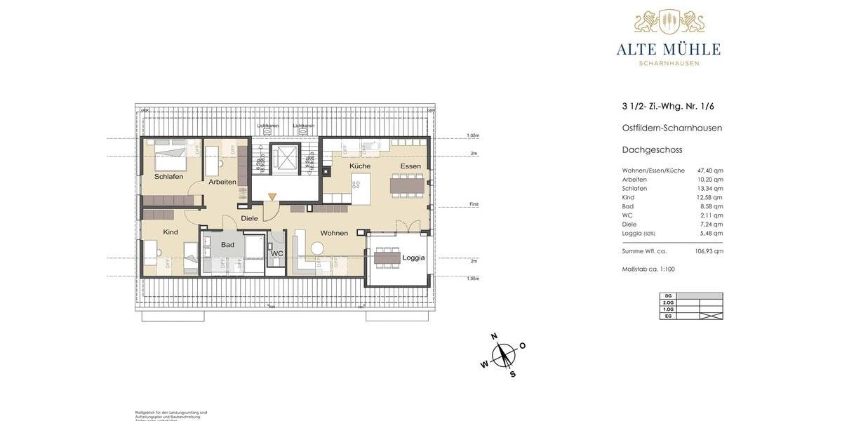 Dachgeschoßwohnung Ostfildern - 3.5 Zimmer, 107 m&sup2;, 1.890&euro; | Angebot:24748873
