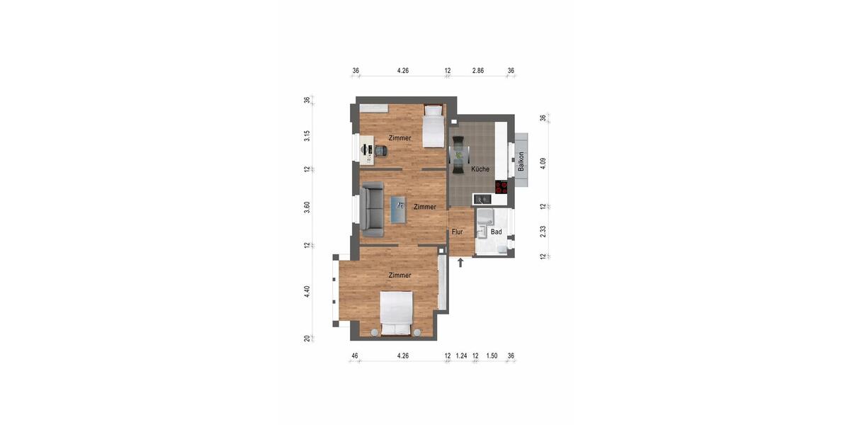 Etagenwohnung Pforzheim Weststadt - 3 Zimmer, 66 m&sup2;, 720&euro; | Angebot:25900796