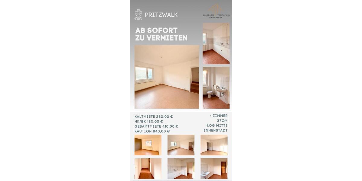 1-Zimmer-Wohnung in zentraler Innenstadtlage von Pritzwalk 1 zimmer