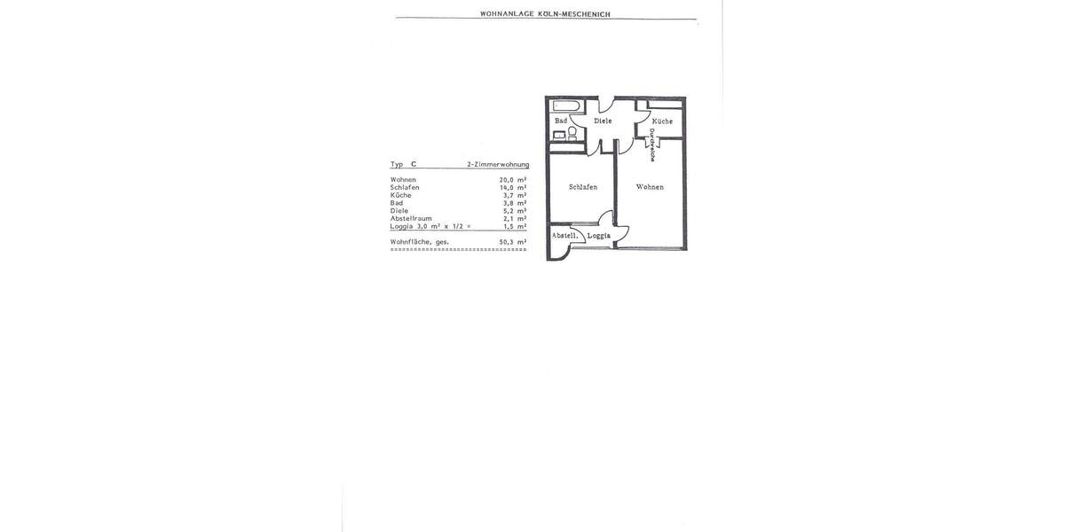 Etagenwohnung Köln Meschenich - 2 Zimmer, 50 m&sup2;, 800&euro; | Angebot:25862088