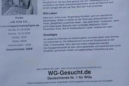 Wohnen auf Zeit Eberswalde - 13 Zimmer, 72 m&sup2;, 500&euro; | Angebot:26089586