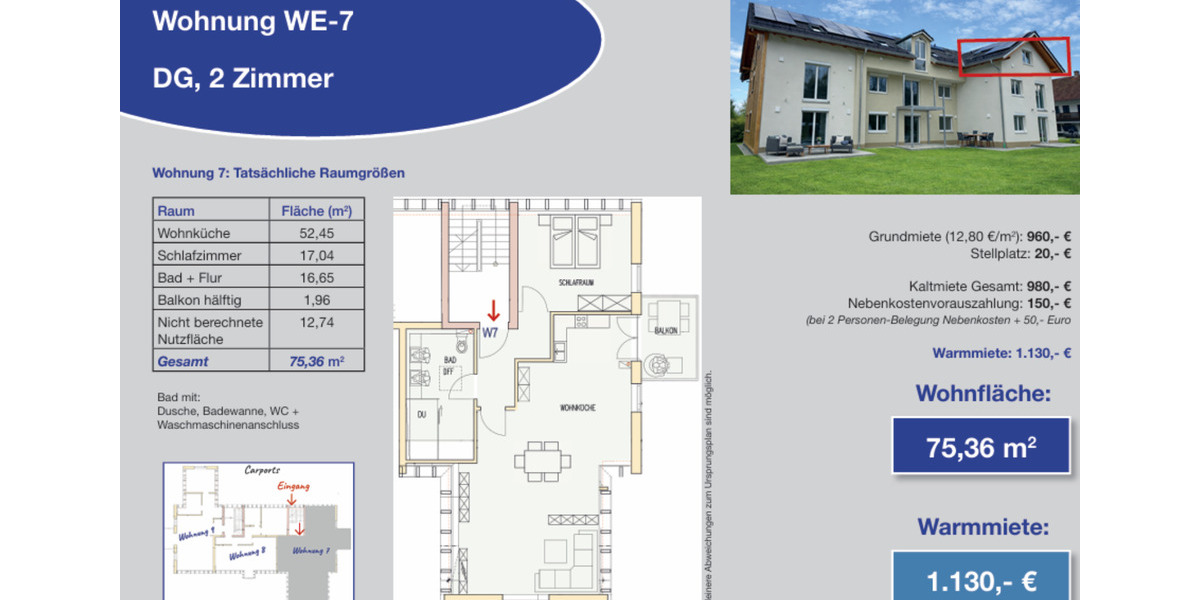 Dachgeschoßwohnung Kraiburg am Inn - 2 Zimmer, 75 m&sup2;, 980&euro; | Angebot:25940423
