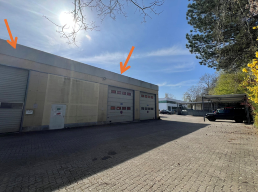Halle mit zwei großen Rolltoren in Autobahnnahem Gewerbegebiet Gutenbergring