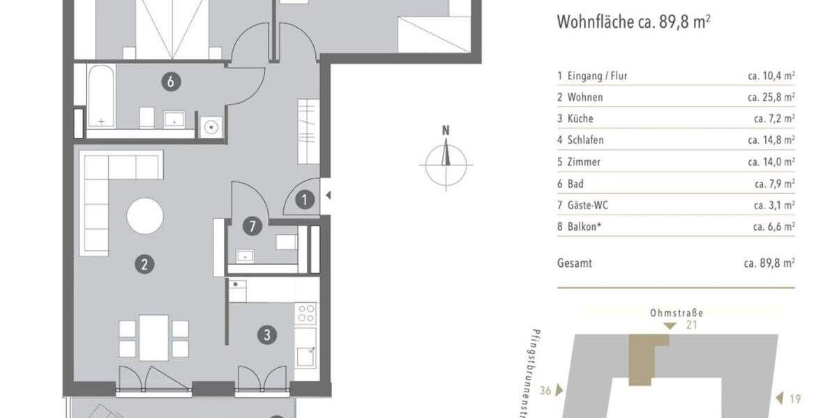 Etagenwohnung Frankfurt am Main Bockenheim - 3 Zimmer, 90 m&sup2;, 2.000&euro; | Angebot:25690955