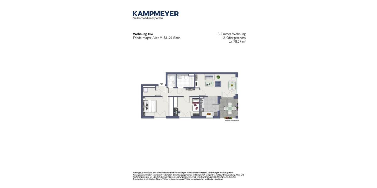 Etagenwohnung Bonn Dransdorf - 3 Zimmer, 79 m&sup2;, 1.210&euro; | Angebot:24849647
