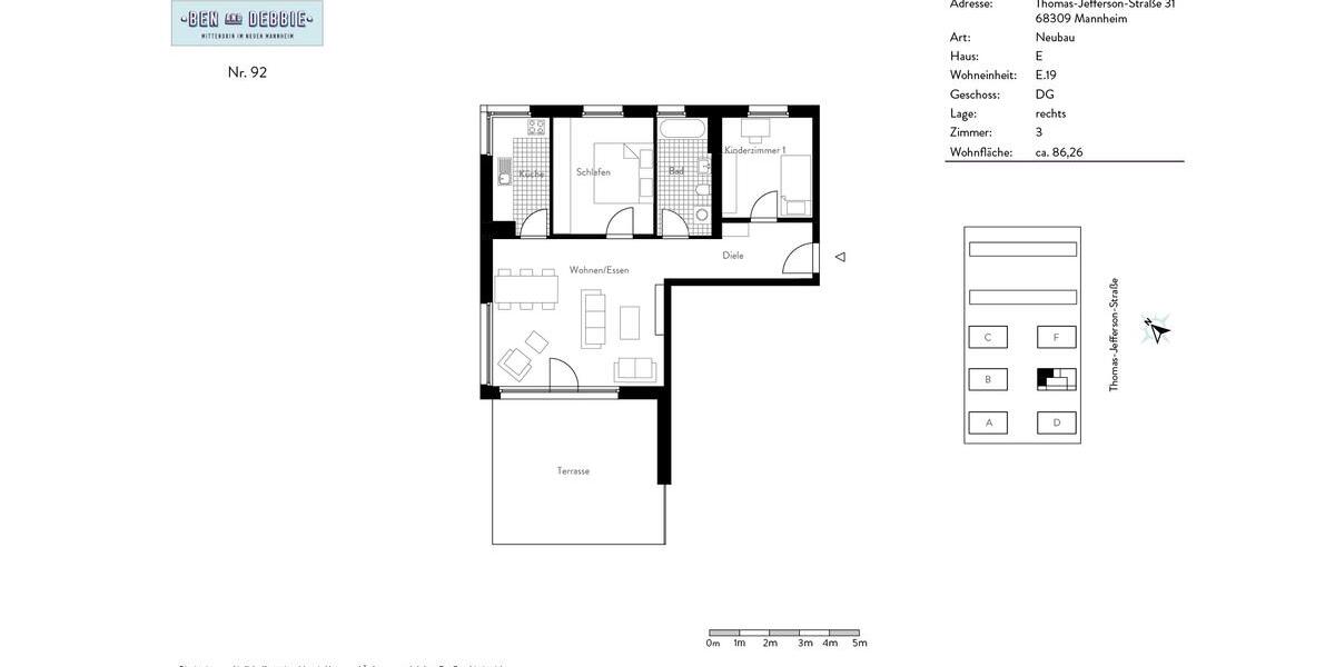 Etagenwohnung Mannheim Käfertal - 3 Zimmer, 86 m&sup2;, 1.290&euro; | Angebot:26635625