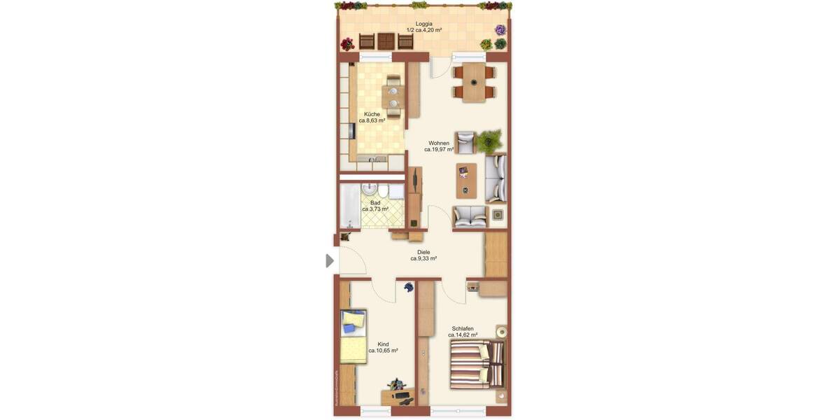 Etagenwohnung Chemnitz Morgenleite - 3 Zimmer, 71 m&sup2;, 377&euro; | Angebot:26844097