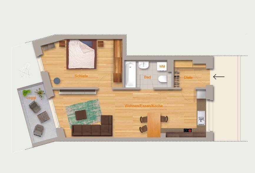 Etagenwohnung Nürnberg Zerzabelshof - 2 Zimmer, 57 m&sup2;, 900&euro; | Angebot:26597778