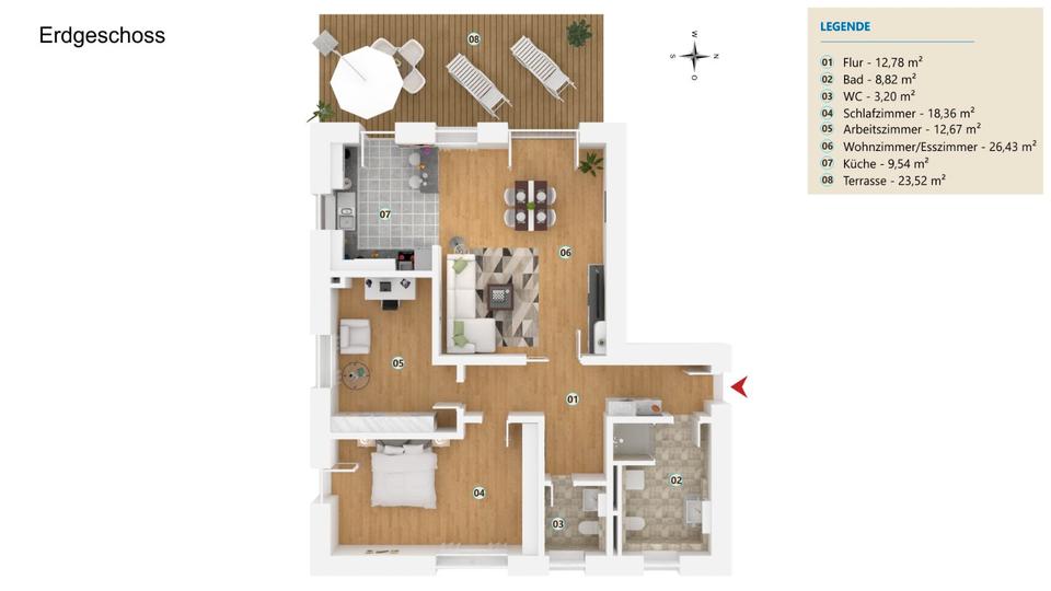 Erdgeschoßwohnung Einbeck - 3 Zimmer, 94 m&sup2;, 940&euro; | Angebot:25987078