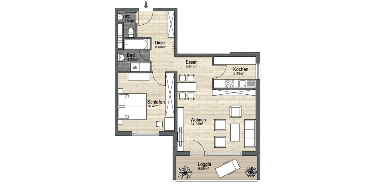 Etagenwohnung Burghausen - 2 Zimmer, 74 m&sup2;, 870&euro; | Angebot:25794987