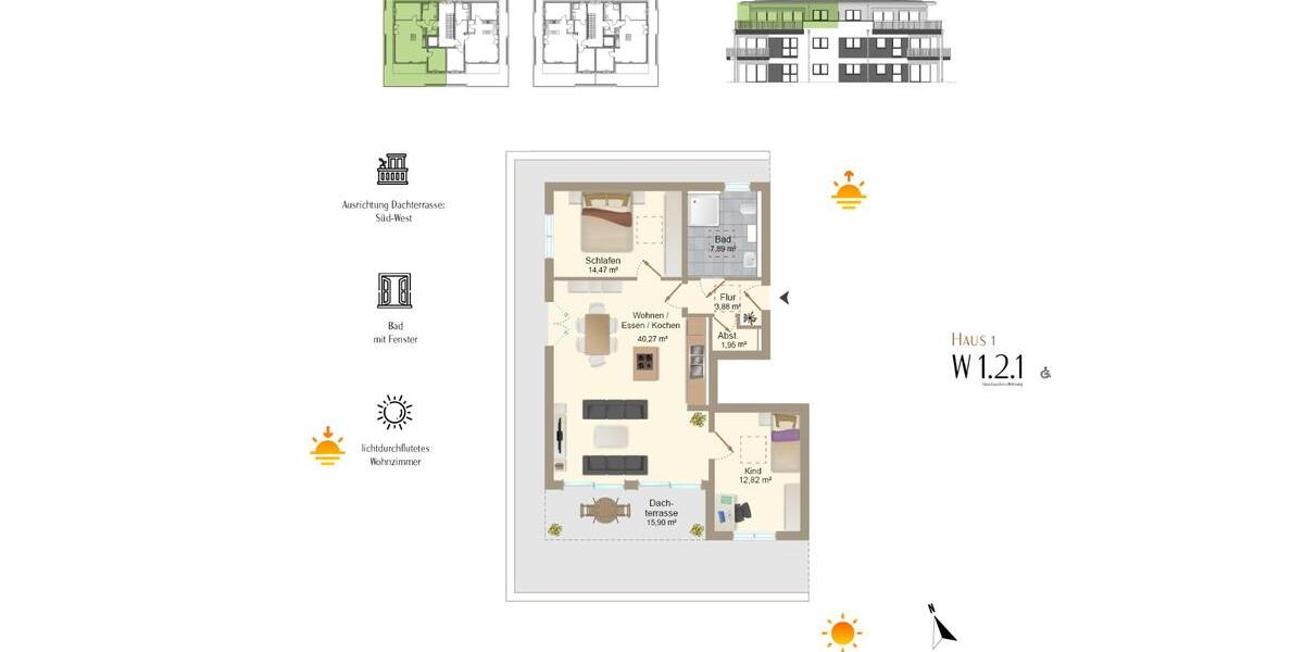 Dachgeschoßwohnung Rieden - 3 Zimmer, 97 m&sup2;, 1.605&euro; | Angebot:22435057
