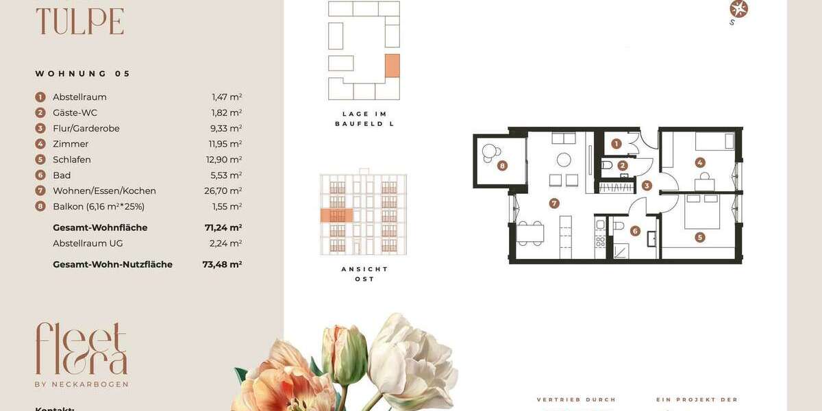 Etagenwohnung Heilbronn Kernstadt - 3 Zimmer, 71 m&sup2;, 1.385&euro; | Angebot:26762441