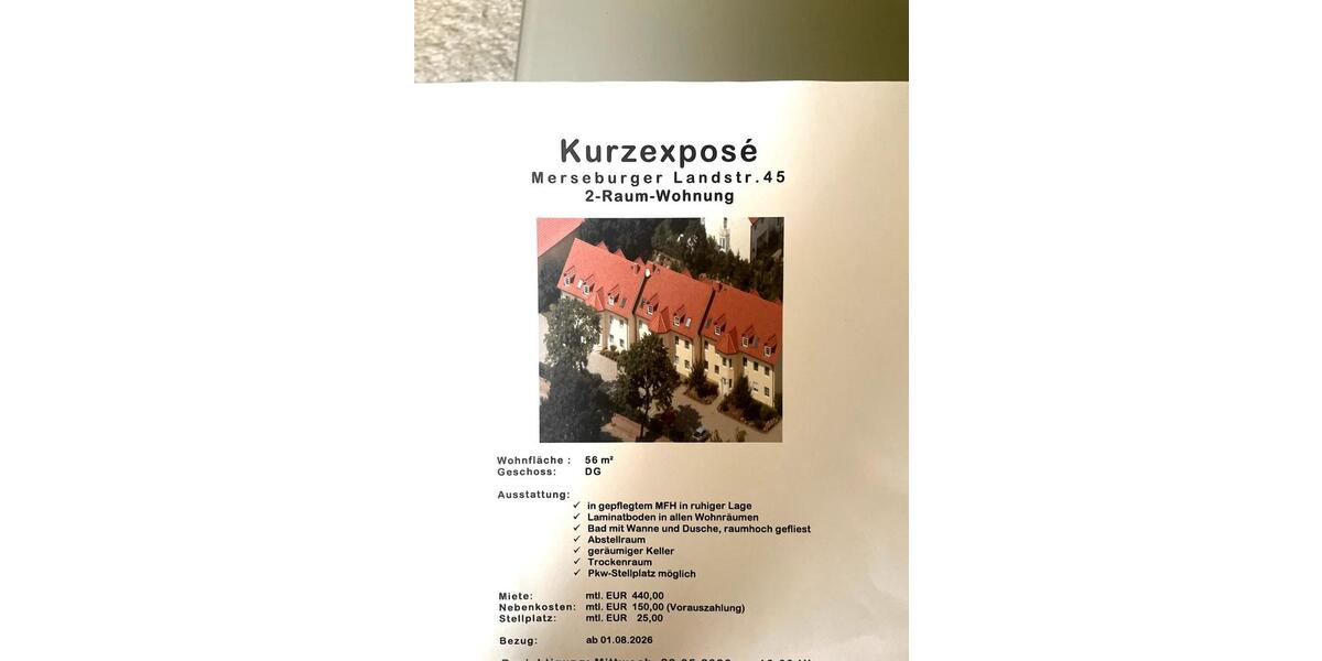 Dachgeschoßwohnung Schkopau - 2 Zimmer, 56 m&sup2;, 590&euro; | Angebot:26549782