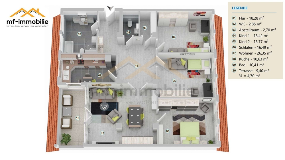 Über den Dächern von Mariental: 125 m² Freiraum mit Loggia im 2. Obergeschoss 4-Zimmer - 4- Mariental Helmstedt - Grasleben | Angebot:24998399