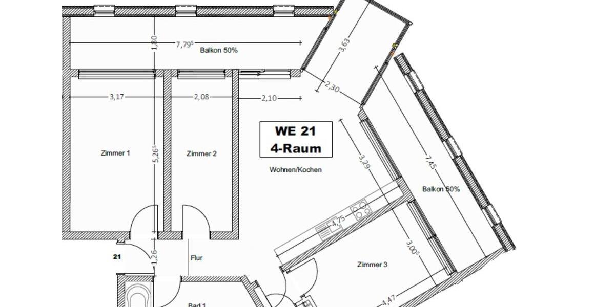 Etagenwohnung Leipzig Mitte - 4 Zimmer, 110 m&sup2;, 1.650&euro; | Angebot:25267507