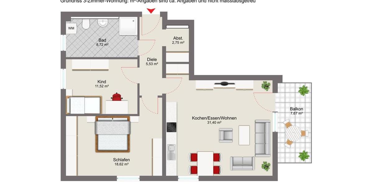 Etagenwohnung Passau Auerbach - 3 Zimmer, 80 m&sup2;, 1.080&euro; | Angebot:26261320