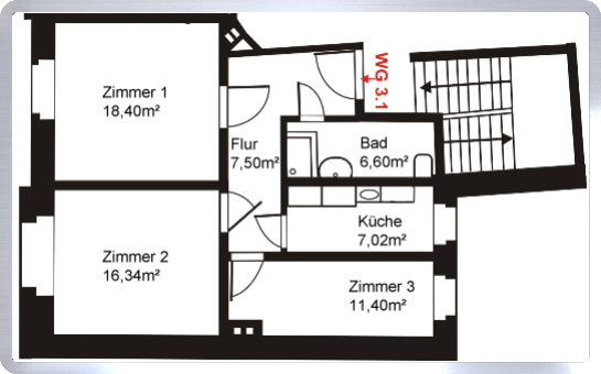 Etagenwohnung Mittweida - 3 Zimmer, 67 m&sup2;, 390&euro; | Angebot:24429763