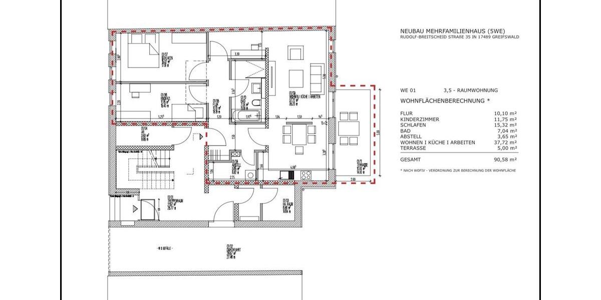 Erdgeschoßwohnung Greifswald - 3 Zimmer, 90 m&sup2;, 1.450&euro; | Angebot:24779947