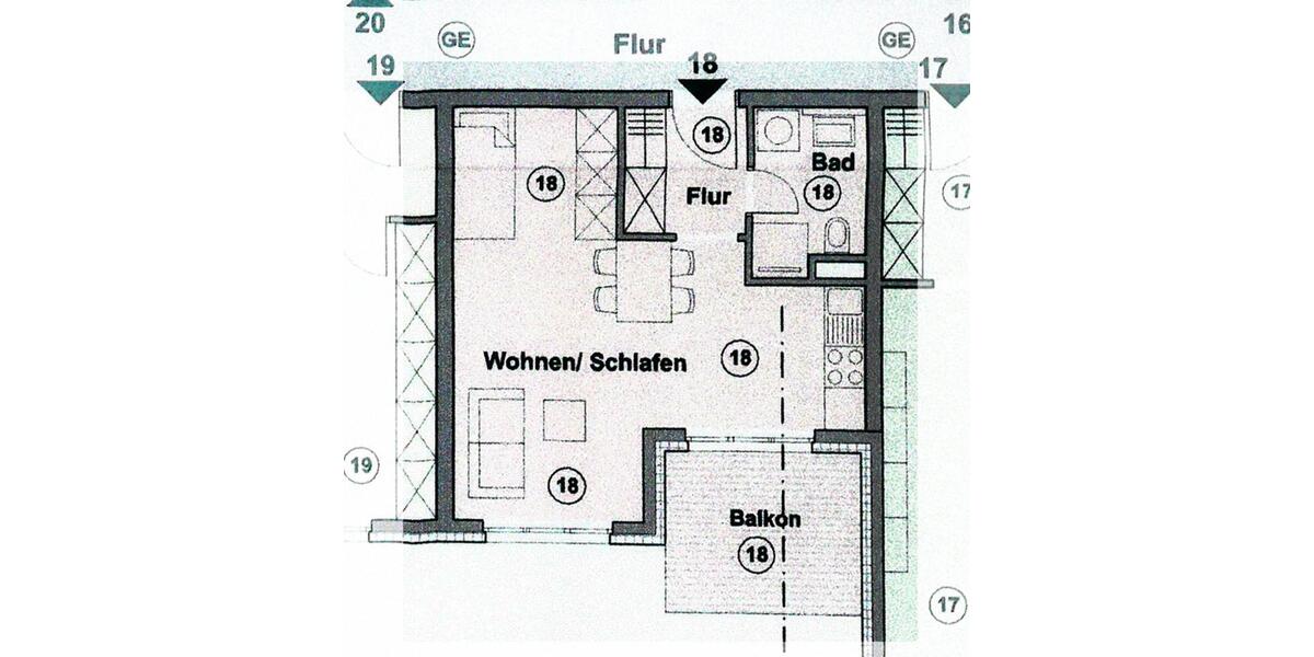 Etagenwohnung Rastatt - 1 Zimmer, 34 m&sup2;, 650&euro; | Angebot:24702916