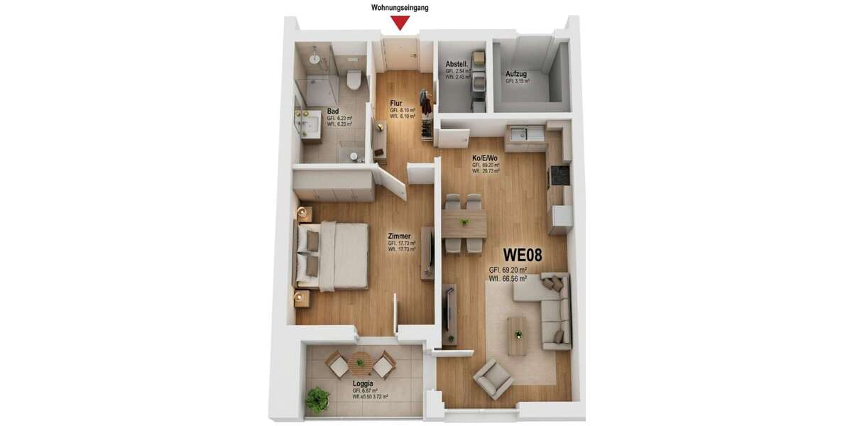 Etagenwohnung Gütersloh - 2 Zimmer, 67 m&sup2;, 931&euro; | Angebot:27296108
