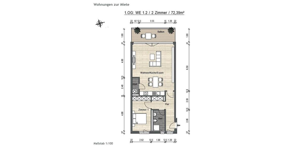 Etagenwohnung Erkner - 2 Zimmer, 72 m&sup2;, 1.100&euro; | Angebot:24803151