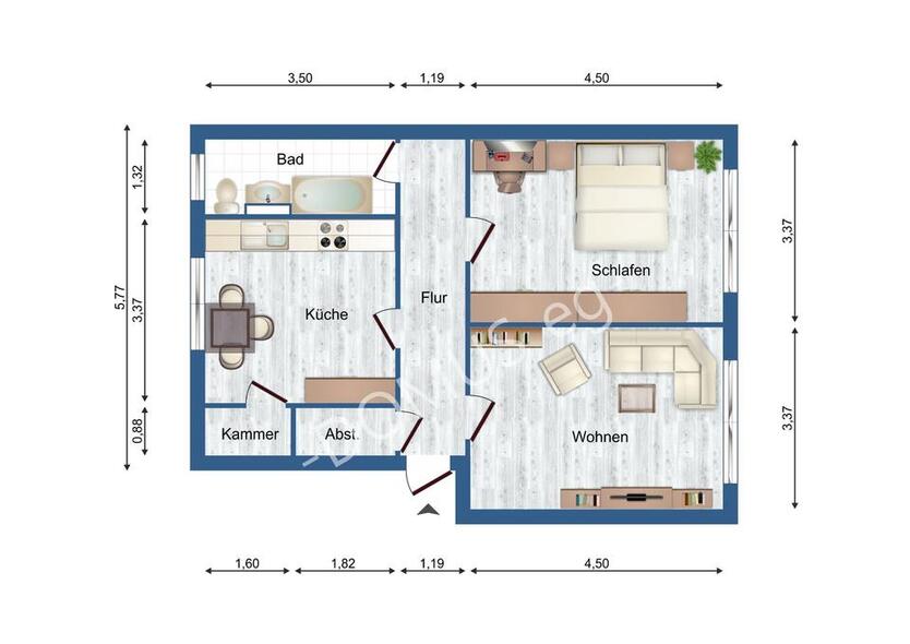 Ramin. Neu! Möblierte 2 Zimmer Wohnung mit Einbauküche zu vermieten!