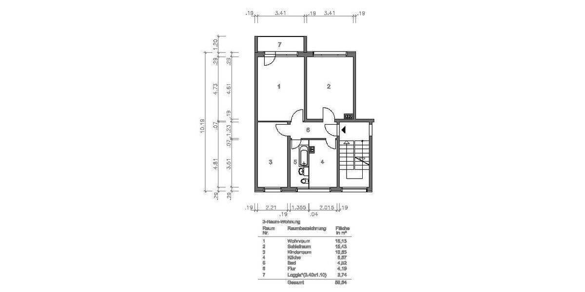 Etagenwohnung Altenburg Südost - 3 Zimmer, 59 m&sup2;, 335&euro; | Angebot:26741635