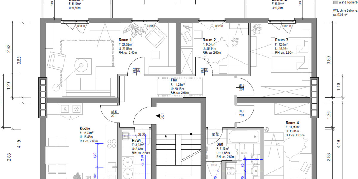 Etagenwohnung Magdeburg Lemsdorf - 4 Zimmer, 96 m&sup2;, 961&euro; | Angebot:26293202
