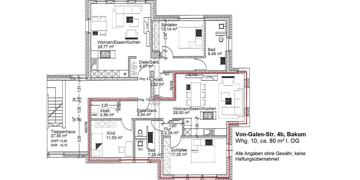 Etagenwohnung Bakum - 3 Zimmer, 80 m&sup2;, 720&euro; | Angebot:25962078