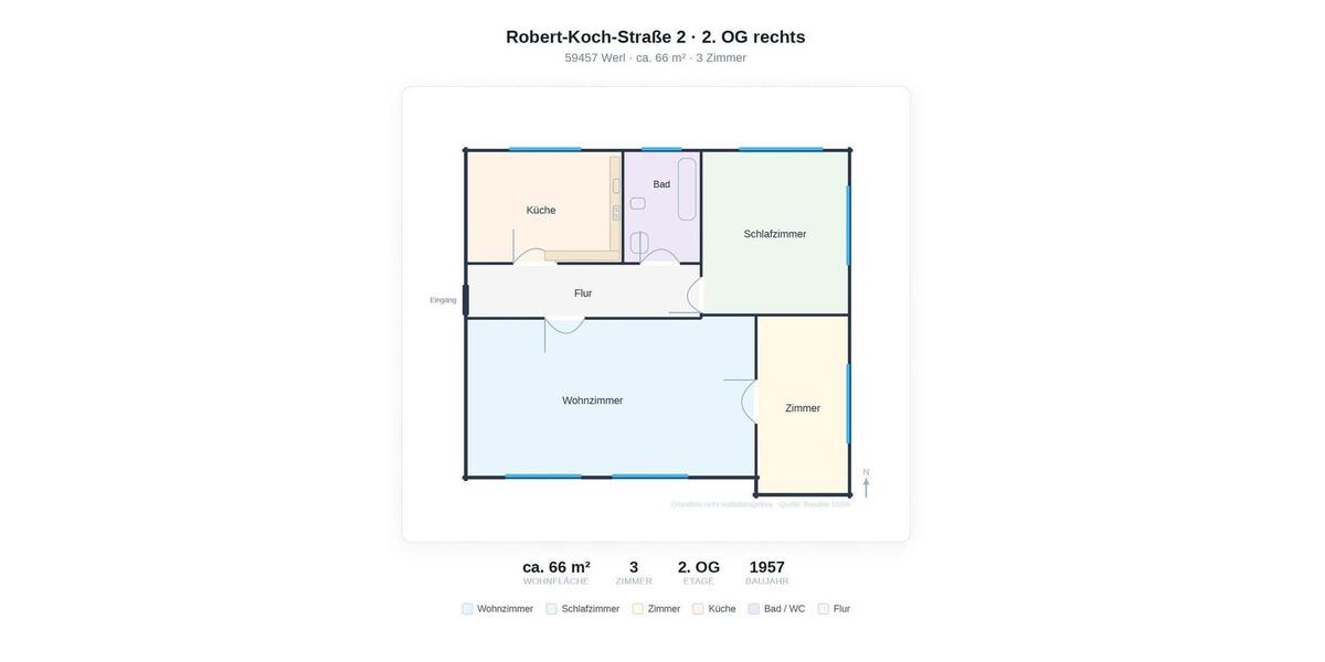Etagenwohnung Werl - 3 Zimmer, 66 m&sup2;, 590&euro; | Angebot:26018121
